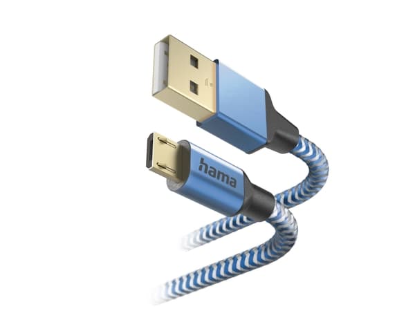 Hama Reflective, 1,5 m, USB A, Micro-USB B, USB 2.0, 0,48 Gbit/s, Blå