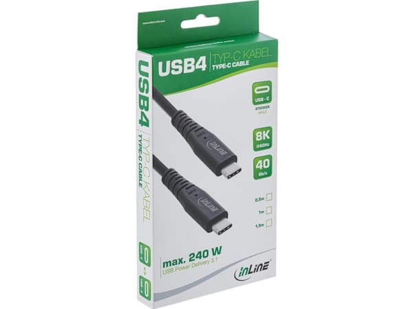 InLine 35906I, 0,5 m, USB C, USB C, USB4 Gen 3x2, 40 Gbit/s, Svart