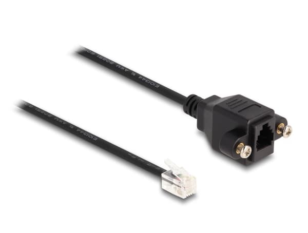 Delock - Telefonförlängningskabel - RJ-10 (hane) till RJ-10 (hona) skruvbar - 30 cm - svart