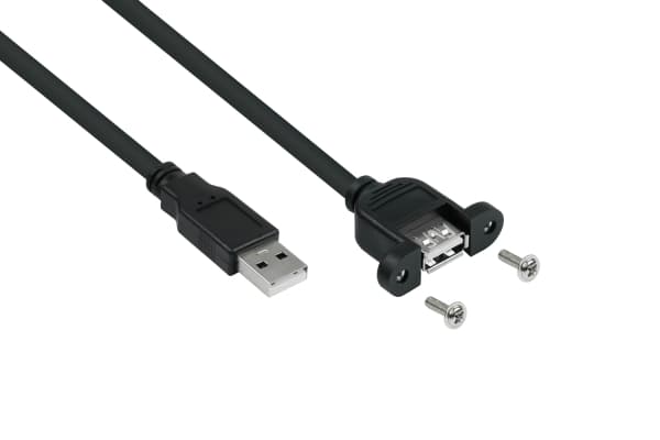 Alcasa UK20P-AEA-020S, 2 m, USB A, USB A, USB 2.0, 0,48 Gbit/sek., Sort