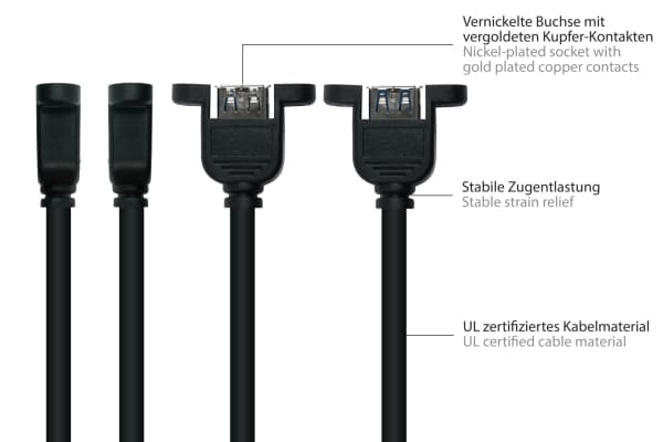 Alcasa UK30P-AEA-005S, 0,5 m, USB A, USB A, USB 3.2 Gen 1 (3.1 Gen 1), 5 Gbit/s, Svart