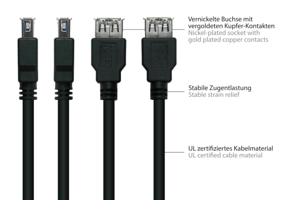 Alcasa UK30P-ASA-010S, 1 m, USB A, USB A, USB 3.2 Gen 1 (3.1 Gen 1), 5 Gbit/s, Svart