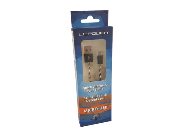 LC-Power LC-C-USB-MICRO-1M-8, 1 m, USB A, Micro-USB B, Sort, Sølv