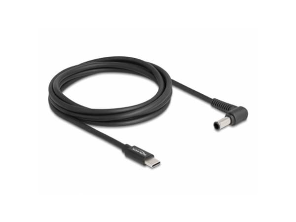 Delock - Strömkabel - 24 pin USB-C (hane) till DC-jack 6,0 x 4,3 mm (hane) vinklad - 20 V - 3 A - 1.5 m - svart