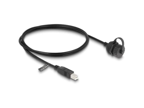 Delock-kaapeli USB 2.0 type-B uros USB 2.0 type-B naaras USB 2.0 type-B asennukseen bajonettilukituksella IP68 pölyn- ja vedenkestävyyskorkki
