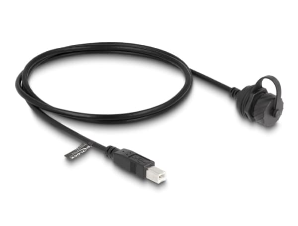Delock-kaapeli USB 2.0 type-B uros USB 2.0 type-B naaras USB 2.0 type-B asennukseen bajonettilukituksella IP68 pölyn- ja vedenkestävyyskorkki