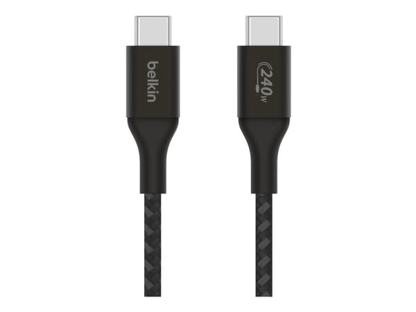 Belkin BoostCharge - USB-kabel - 24 pin USB-C (hann) til 24 pin USB-C (hann) - USB 2.0 - 1 m - opp til 240 W strømforsyningsstøtte - svart