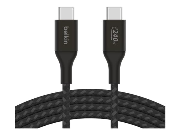 Belkin BoostCharge - USB-kabel - 24 pin USB-C (hann) til 24 pin USB-C (hann) - USB 2.0 - 1 m - opp til 240 W strømforsyningsstøtte - svart