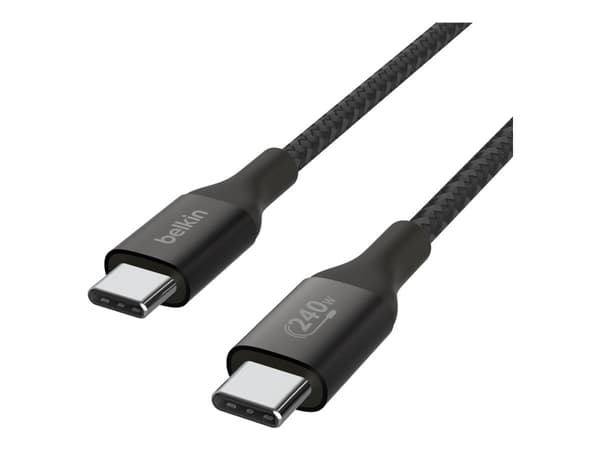 Belkin BoostCharge - USB-kabel - 24 pin USB-C (hann) til 24 pin USB-C (hann) - USB 2.0 - 1 m - opp til 240 W strømforsyningsstøtte - svart