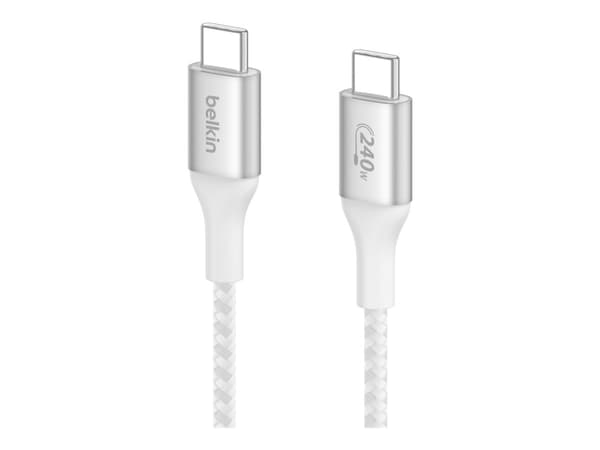 Belkin BoostCharge - USB-kabel - 24 pin USB-C (hane) till 24 pin USB-C (hane) - USB 2.0 - 1 m - stöd för strömleverans på upp till 240 W - vit