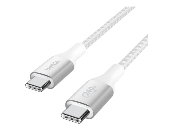 Belkin BoostCharge - USB-kabel - 24 pin USB-C (hane) till 24 pin USB-C (hane) - USB 2.0 - 1 m - stöd för strömleverans på upp till 240 W - vit