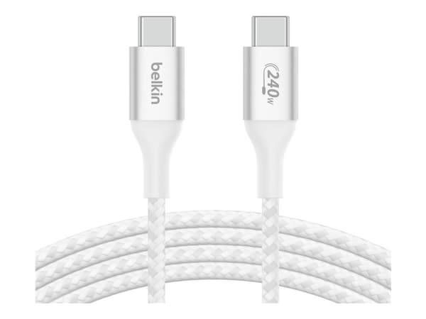 Belkin BoostCharge - USB-kabel - 24 pin USB-C (hane) till 24 pin USB-C (hane) - USB 2.0 - 2 m - stöd för strömleverans på upp till 240 W - vit