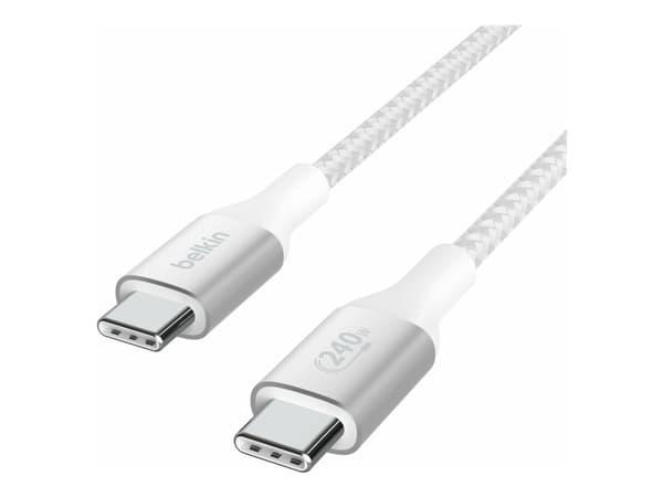 Belkin BoostCharge - USB-kabel - 24 pin USB-C (hane) till 24 pin USB-C (hane) - USB 2.0 - 2 m - stöd för strömleverans på upp till 240 W - vit