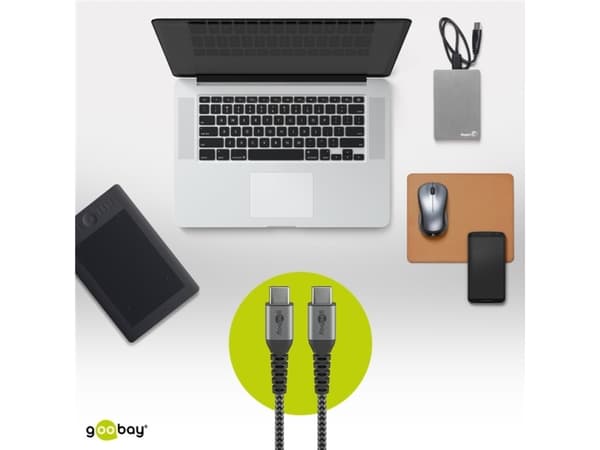 Wentronic 49302, 1 m, USB C, USB C, USB 3.2 Gen 2 (3.1 Gen 2), 480 Mbit/s, Musta, Harmaa