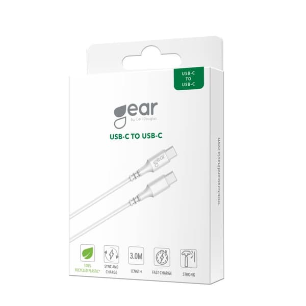 Gear Ladekabel USB-C til USB-C 2.0 3m Kabel Hvit