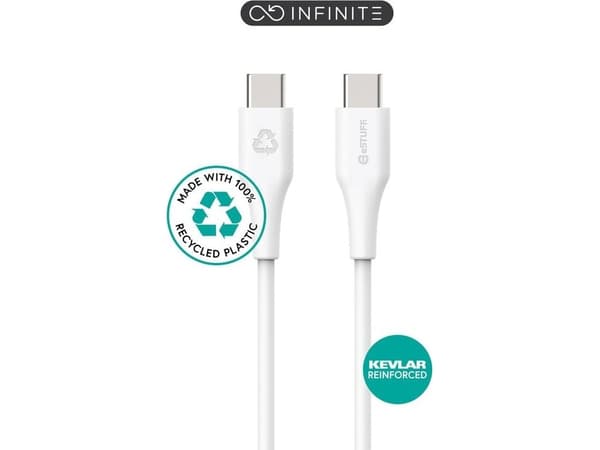 eSTUFF INFINITE - USB-kabel - 24 pin USB-C (hane) rak till 24 pin USB-C (hane) rak - USB 2.0 - 3 m - 100 % återvunnen plast, USB-C Power Delivery (60