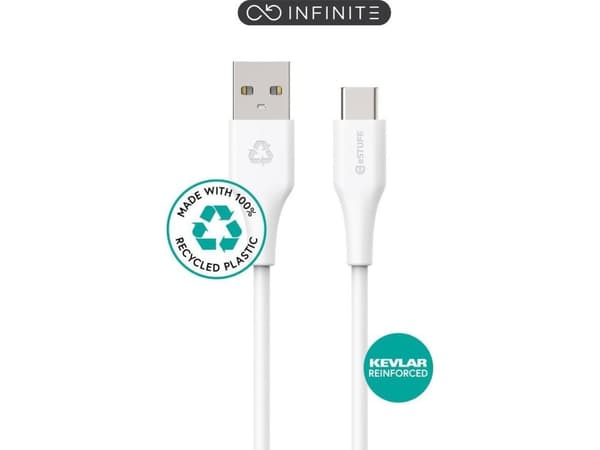 eSTUFF INFINITE Super Soft, 2 m, USB C, USB A, USB 2.0, 480 Mbit/s, Valkoinen