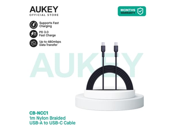 AUKEY CB-NCC1 USB-C Type-C Power Delivery PD 60W 3A 1m Nylon Sort