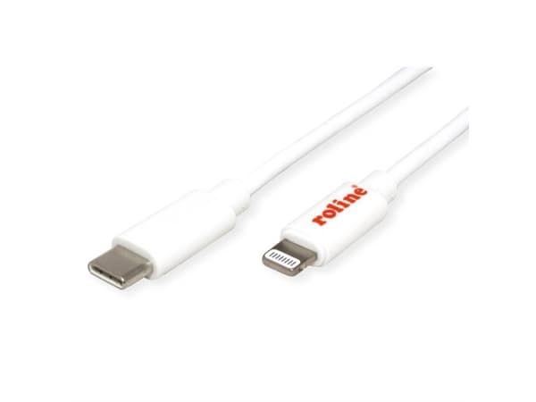 ROLINE 11.02.8335, 1 m, USB C, Lightning, Manlig kontakt, Manlig kontakt, Vit