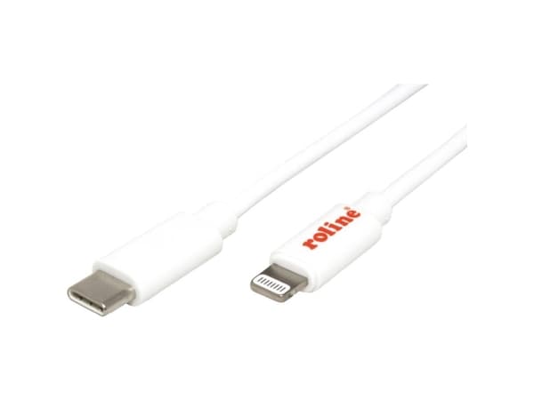 ROLINE 11.02.8335, 1 m, USB C, Lightning, Manlig kontakt, Manlig kontakt, Vit