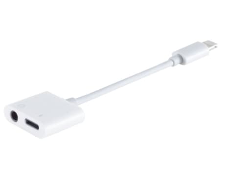 shiverpeaks ®-BASIC-S adapter 8-pinners plugg til 3,5 mm lyd og 8-pinners kontakt med ladefunksjon, hvit (BS14-05013)