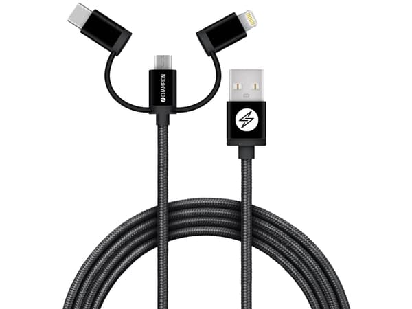 USB-A till Lightning, USB-C och Micro-USB 1,5m Svart