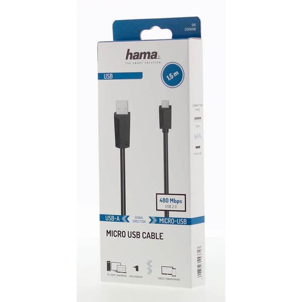 Hama Kabel Micro-USB 2.0 480 Mbit/s 1,5m Svart