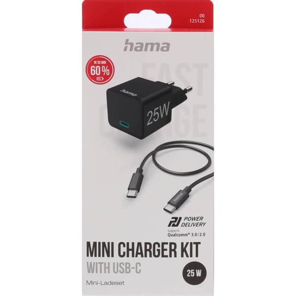 Hama Quick Charger 1x USB-C with Cable 25W PD 1.0m Black