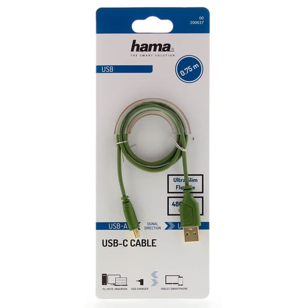 Hama Kabel USB-C Flexi-Slim USB-A-USB-C Guld Grön 0,75m