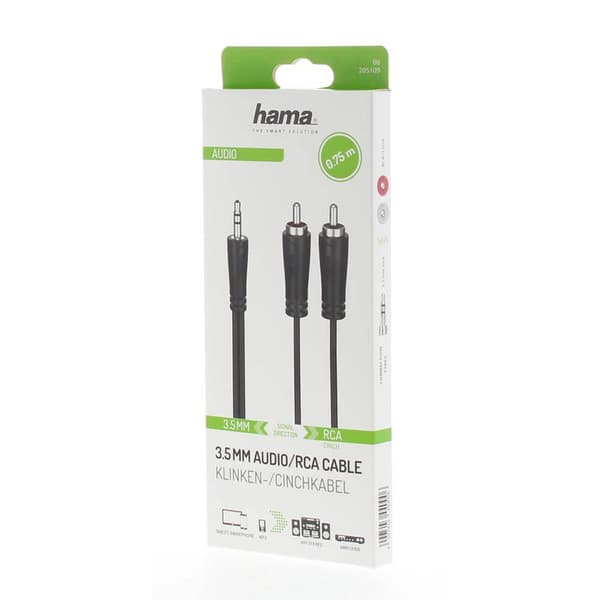 Hama Cable Audio 3.5-2x RCA Black 0.75m