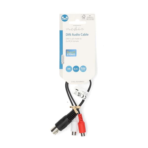 Nedis DIN ljudkabel | DIN 5-Pin Hane | 2x RCA Hona | Nickelplaterad | 0.20 m | Rund | PVC | Svart | Label