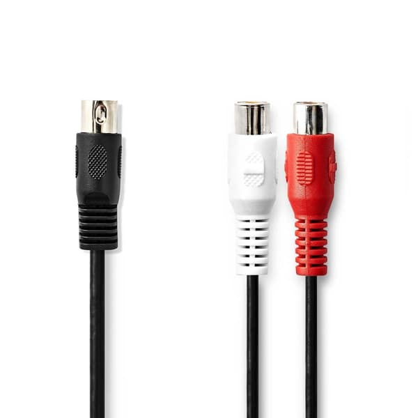 Nedis DIN ljudkabel | DIN 5-Pin Hane | 2x RCA Hona | Nickelplaterad | 0.20 m | Rund | PVC | Svart | Label
