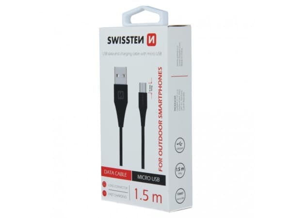 Swissten 71504303, 1,5 m, USB A, Mini-USB B, USB 3.2 Gen 1 (3.1 Gen 1), 480 Mbit/s, Sort