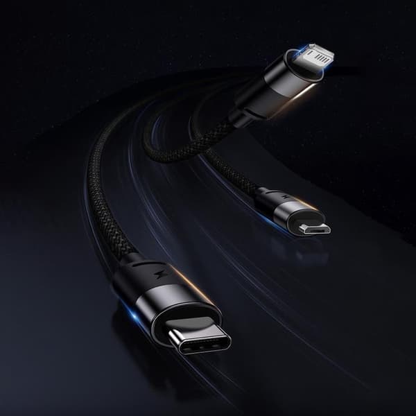 Baseus 3in1 USB-A till USB-C, Lightning, microUSB kabel 1.2m