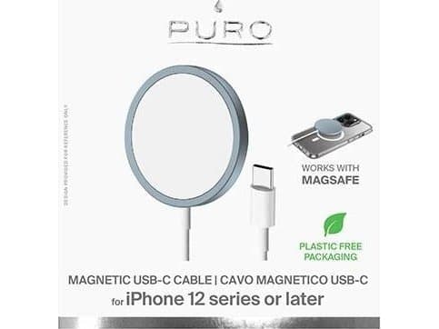 PURO CUSBCMAG1LBLUE, inomhus, USB, trådlös laddning, 1 m, blå