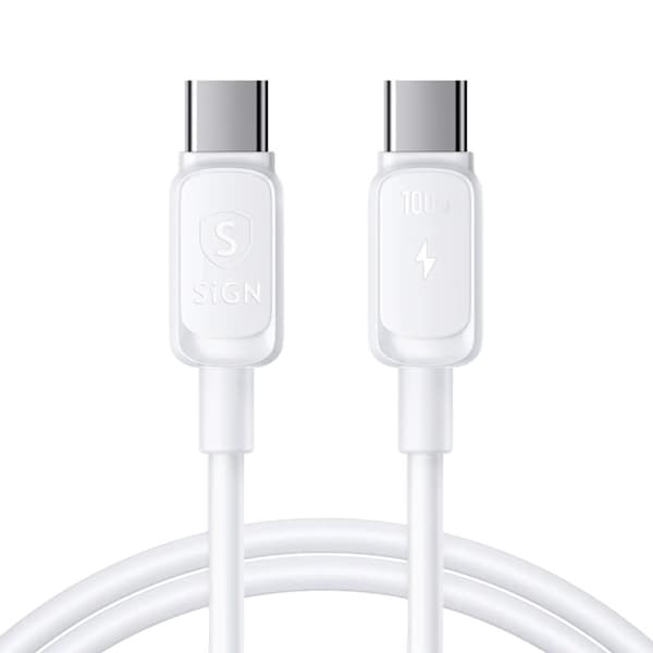 SiGN USB-C till USB-C Kabel 1.2m 100W - Vit