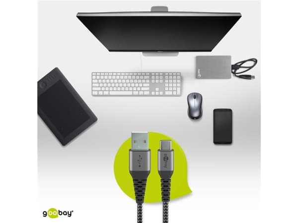 Wentronic 49295, 0,5 m, USB C, USB A, USB 2.0, 0,48 Gbit/s, Svart, Grå