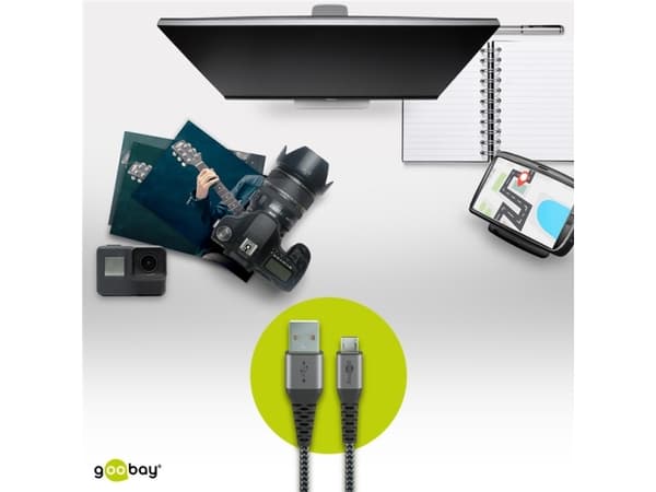 Wentronic 49283, 2 m, Micro-USB B, USB A, USB 2.0, 0,48 Gbit/s, Svart, Grå