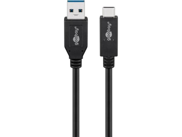 Wentronic 41073, 0,5 m, USB A, USB C, USB 3.2 Gen 2 (3.1 Gen 2), 10 000 Mbit/s, musta
