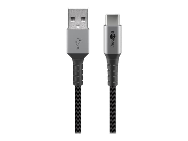 goobay - USB-kabel - 24 pin USB-C (hann) til USB (hann) - USB 2.0 - DC 5 V - 3 A - 1 m - svart/sølv