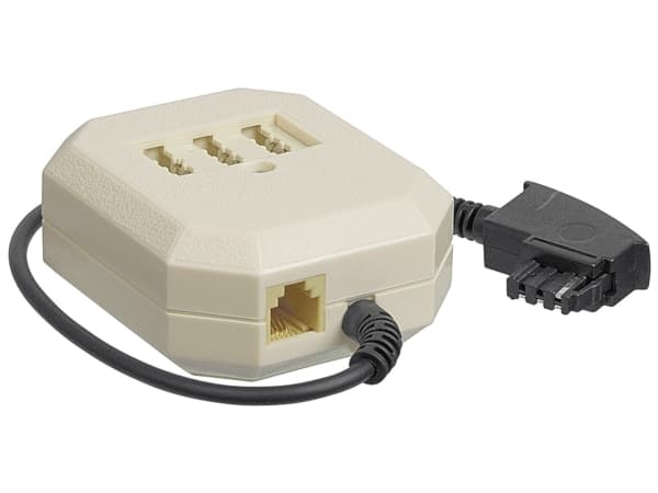Wentronic Goobay TAE forlengelsesboks, beige-svart, 0,2 m - TAE-F-plugg til 3 x TAE N/F/F-kontakt og RJ11/RJ14-kontakt (6P4C) (50281)