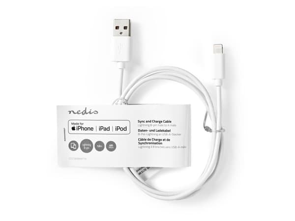 Nedis - Laddnings-/datakabel - USB hane till Lightning hane - 1 m - vit