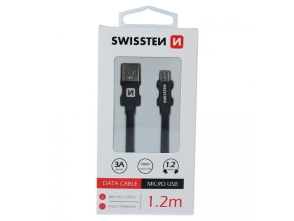 Swissten 71522201, 1,2 m, USB A, Micro-USB B, USB 2.0, 480 Mbit/s, Sort