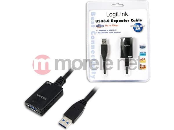 LogiLink 5.0m USB 3.0 M/F, 5 m, USB A, USB A, USB 3.2 Gen 1 (3.1 Gen 1), Hane/Hona, Svart