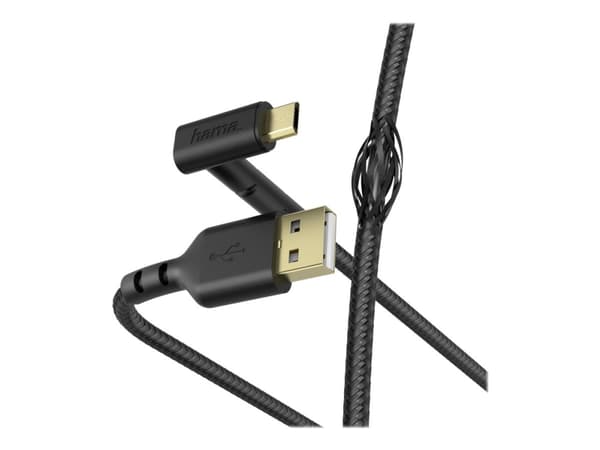 Hama Prime Line Charging/Sync "Stand" - USB-kabel - mikro-USB typ B (hane) vinklad till USB (hane) - USB 2.0 - 1.5 m - formpressad - svart