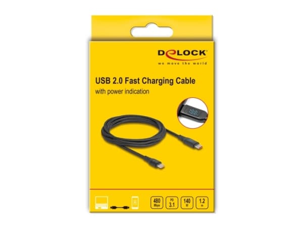 Delock - USB-kabel - 24 pin USB-C (hane) till 24 pin USB-C (hane) - 28 V - 5 A - 1.2 m - up to 480 Mbps, Stöd för Power Delivery 3,1, USB Power Deliv