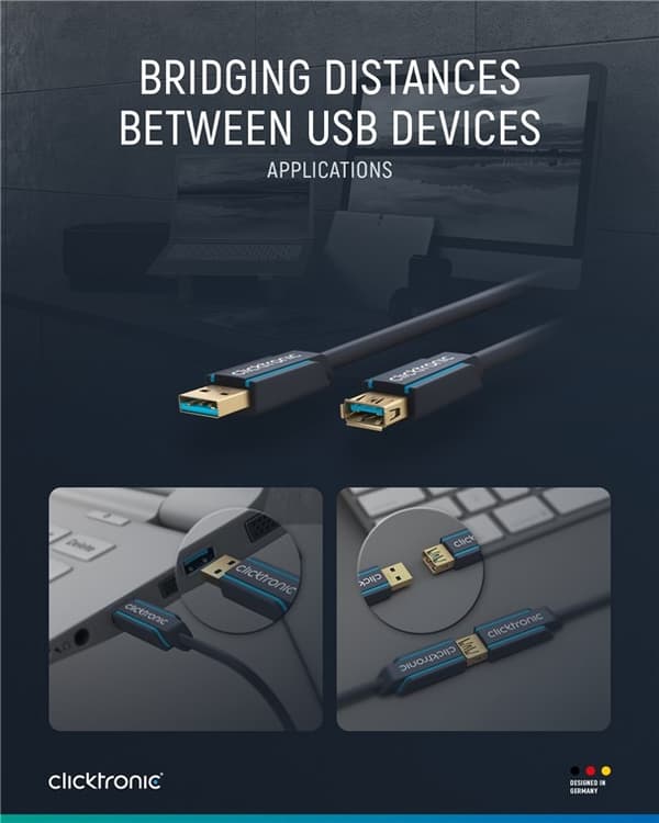 ClickTronic Forlengelseskabel USB-A Premium-kabel | USB A hann USB A hunn | 1,8 m | 5 Gbit/s