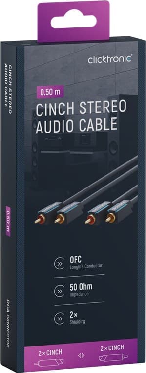 ClickTronic RCA-kabel, stereo Premiumkabel | 2x RCA plugg  2x RCA plugg | 0,5 m | OFC innerledare