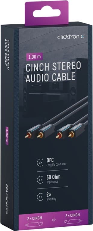 ClickTronic RCA-kabel, stereo Premiumkabel | 2x RCA plugg  2x RCA plugg | 1,0 m | OFC innerledare