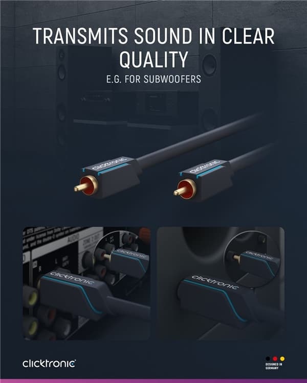 ClickTronic RCA-kabel, mono Premiumkabel | 1x cinch plug  1x cinch plug | 2,0 m | OFC innerledare